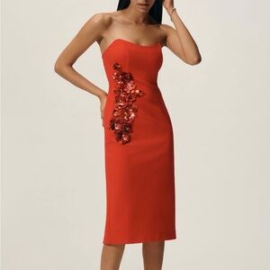 Elliatt Red Strapless Midi Dress with Floral Accents